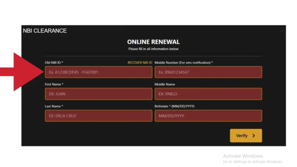 NBI Clearance Renewal 2 Enter old id number
