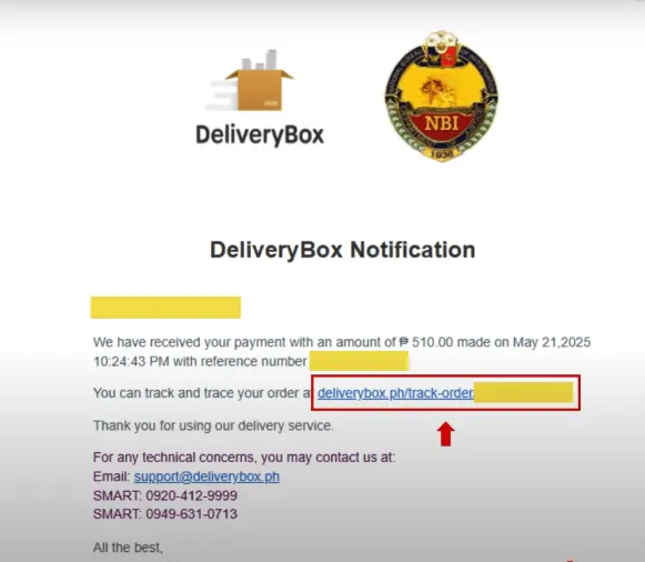 NBI Clearance Renewal 10 NBI confirmation email with tracking number